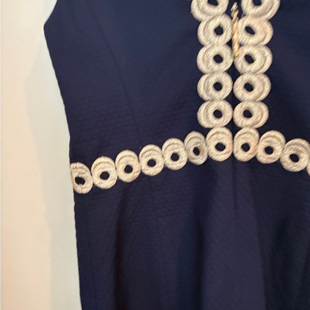 Lilly Pulitzer Esme Shift Dress Navy & Gold Classy Grecian Style  Size 4 - Picture 8 of 11